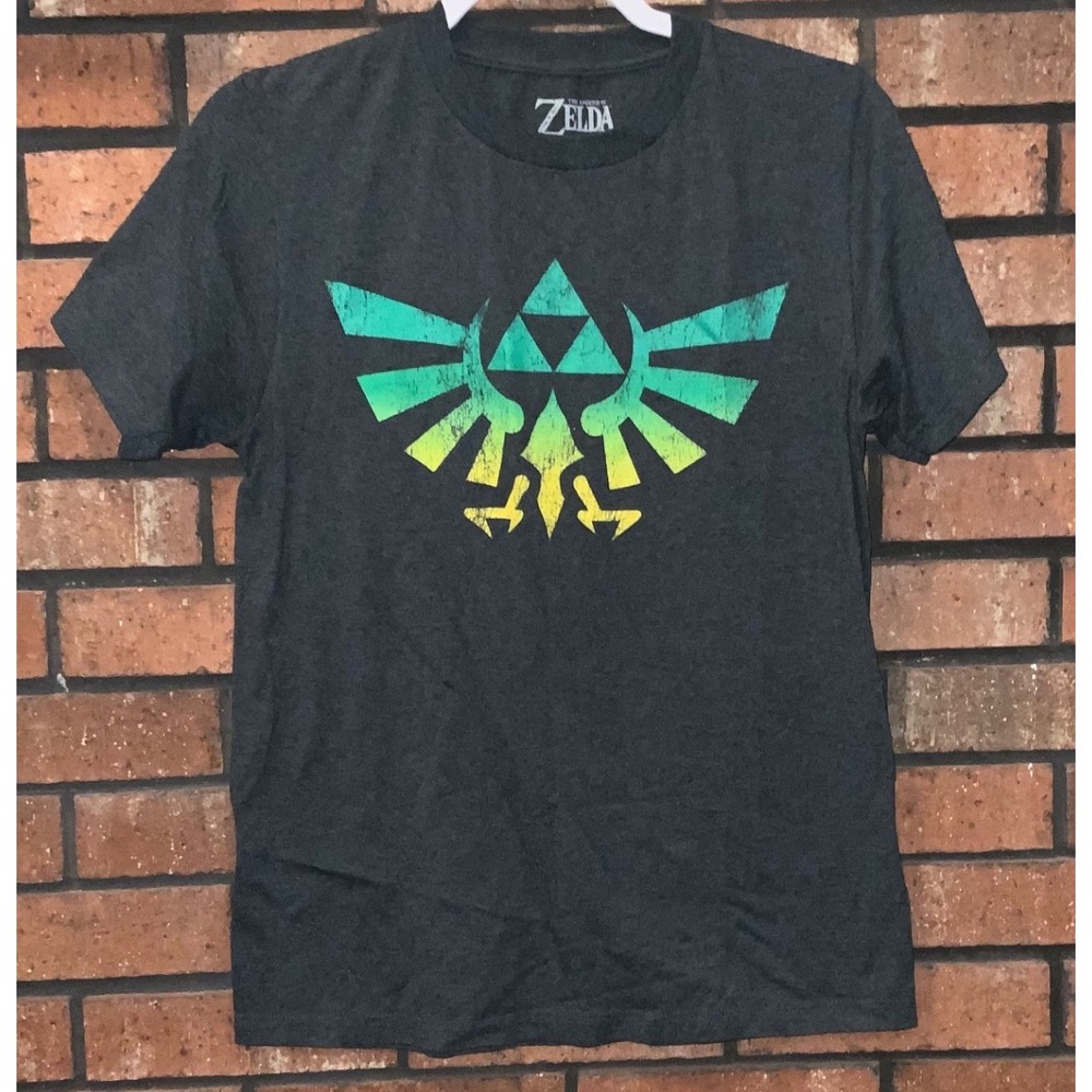 The Legend of Zelda Hylian Crest Graphic T-Shirt Charcoal Gray Nintendo Size S